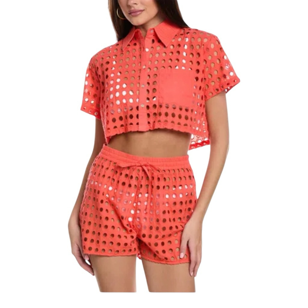 Solid & Striped Charlie Short Classic Eyelet Coral Women's Cover Up Shorts Large